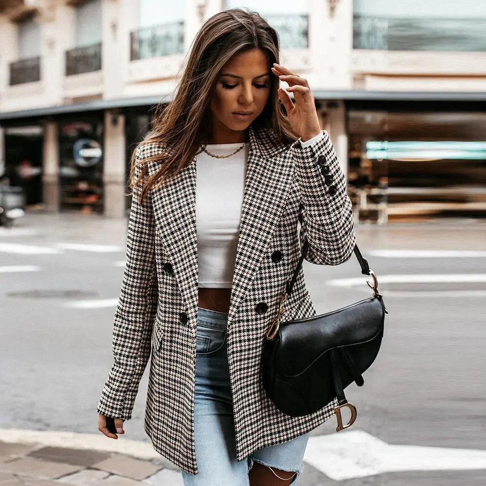 Houndstooth Double-Breasted Blazer, image 3