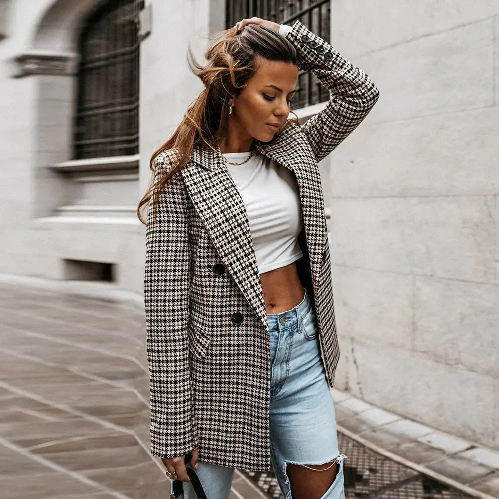 Houndstooth Double-Breasted Blazer, image 4