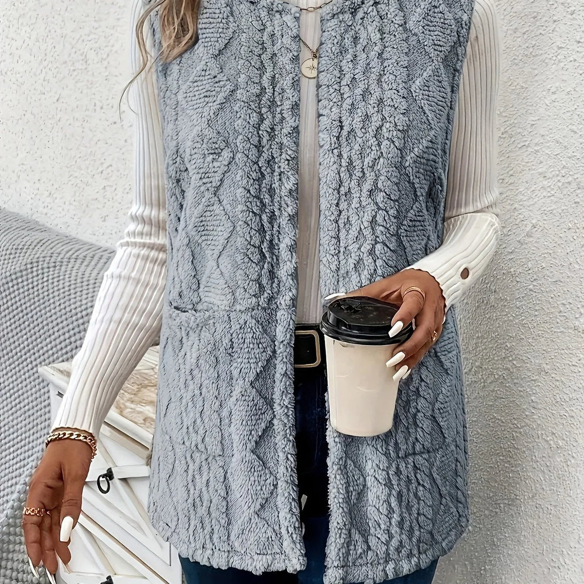 Textured Longline Gilet, image 6