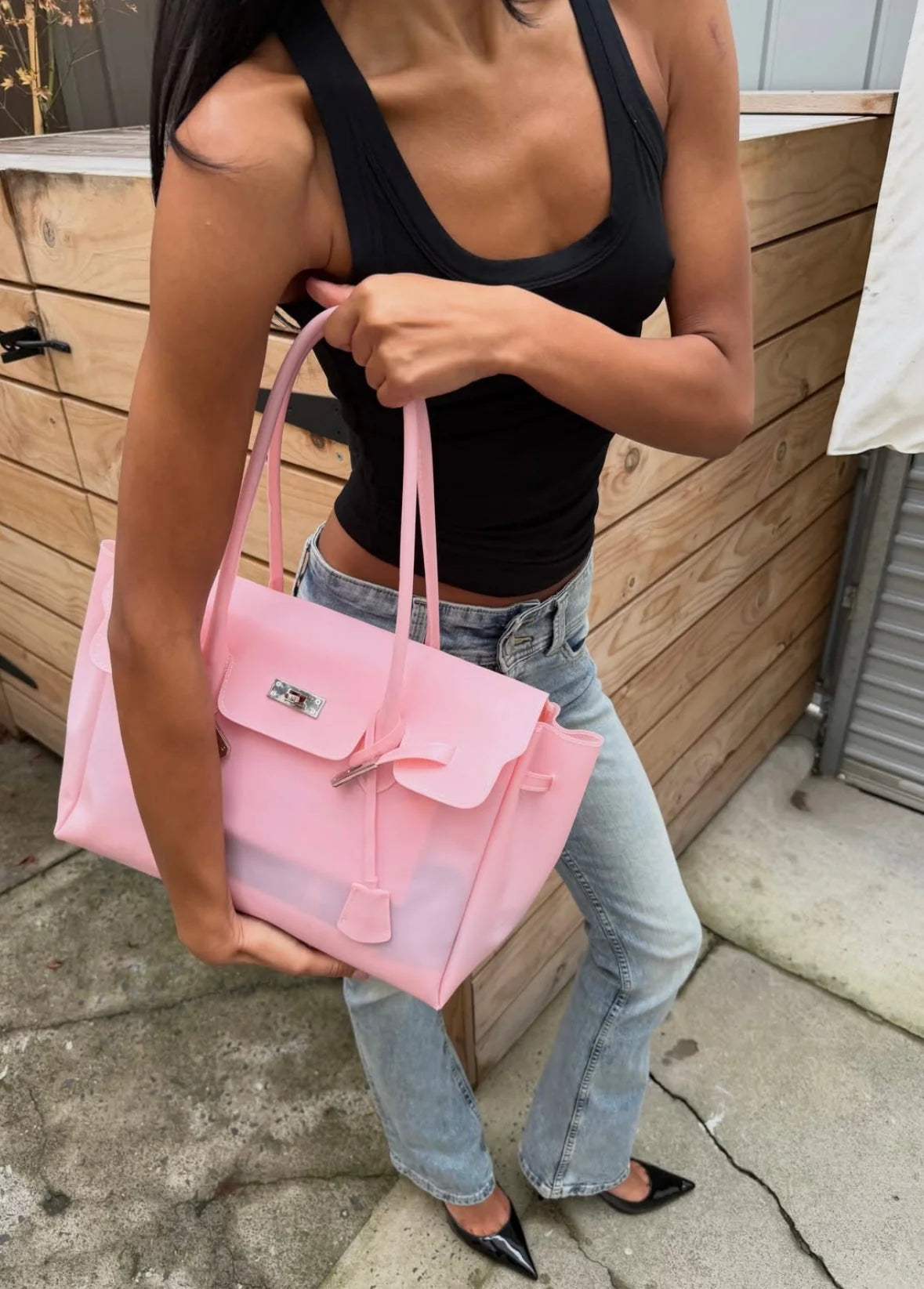 Structured Faux Leather Satchel Bag