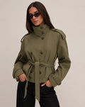 Cropped Lace-Up Trench Jacket