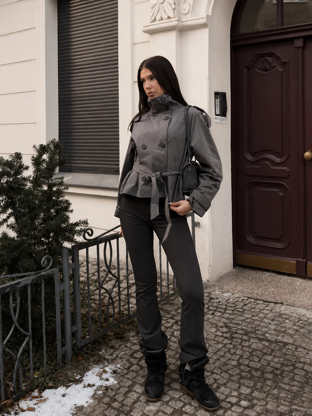 Cropped Lace-Up Trench Jacket, image 3