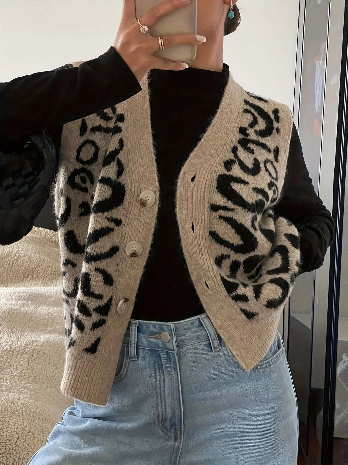 Patterned Button-Front Vest, image 3