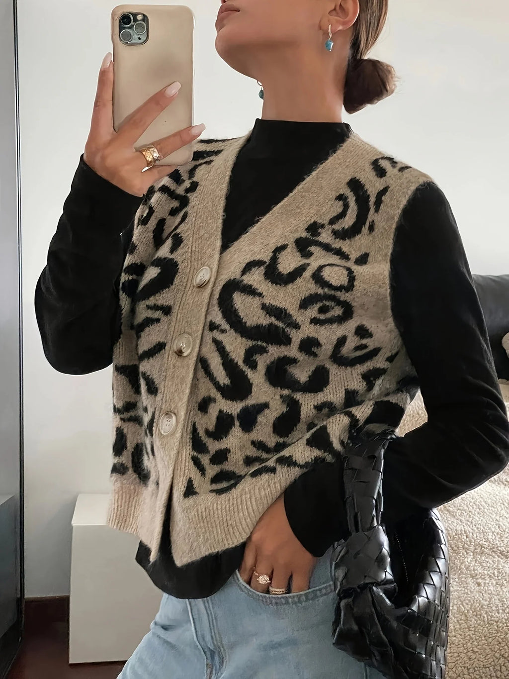 Patterned Button-Front Vest, image 4