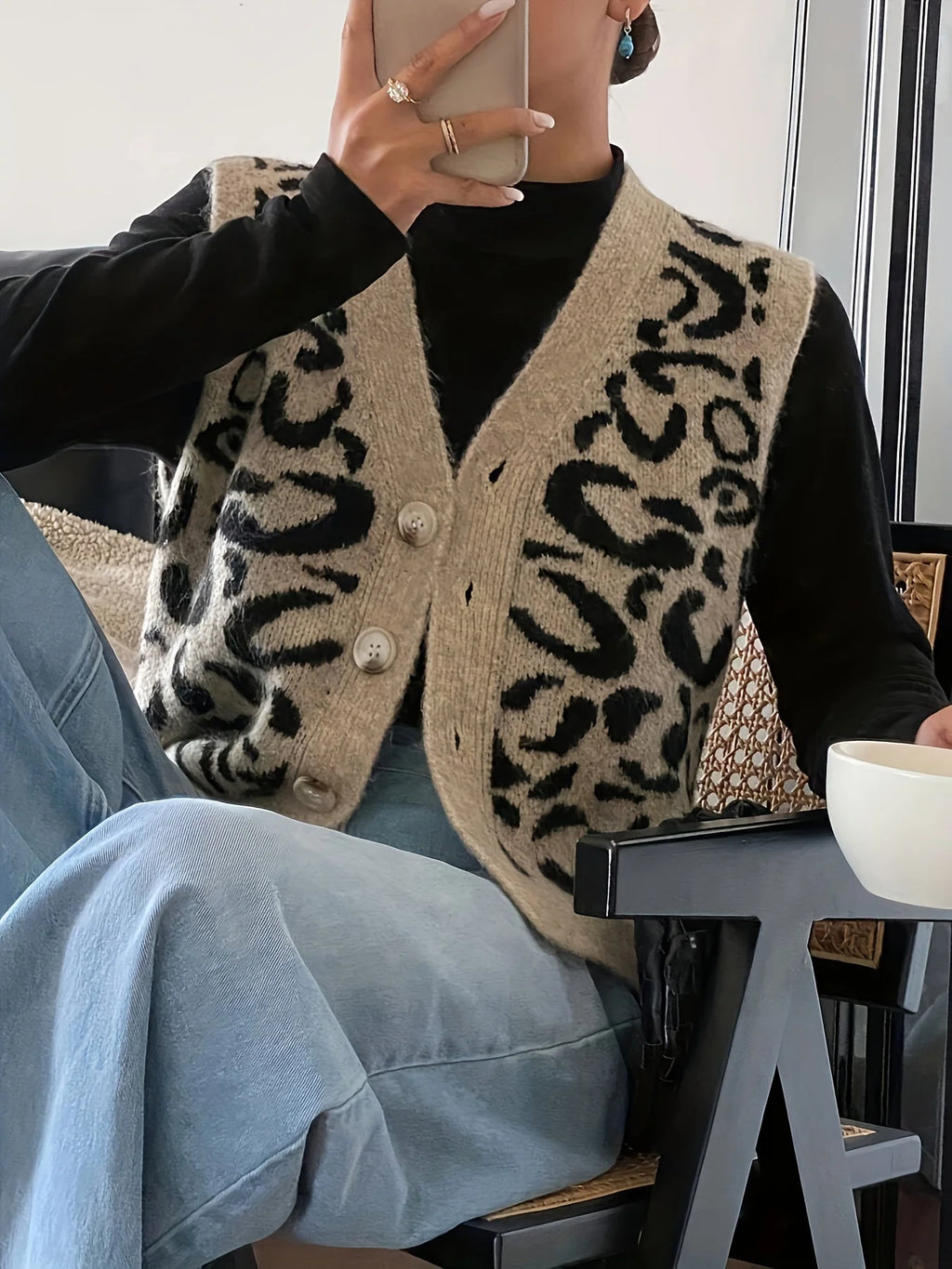 Patterned Button-Front Vest, image 5