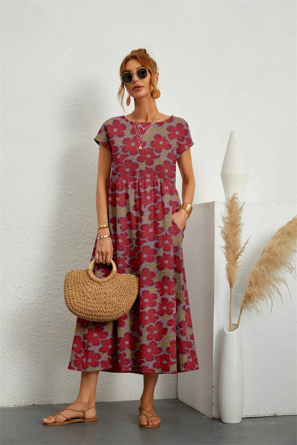 Printed Midi Dress with Pockets, image 3