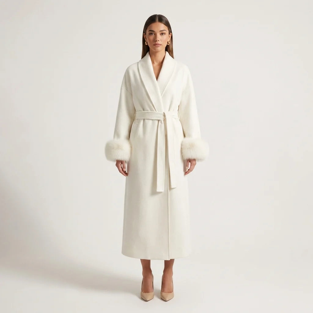 Wool A-Line Coat with Faux Fur Trim, image 4