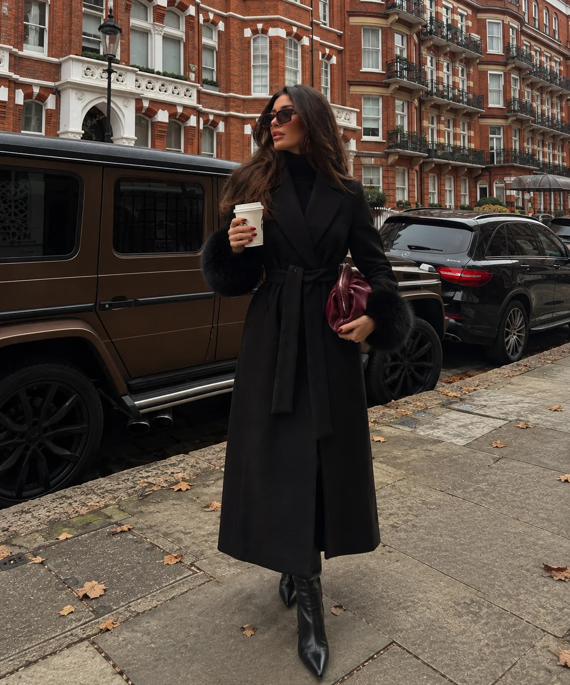 Wool A-Line Coat with Faux Fur Trim, image 9