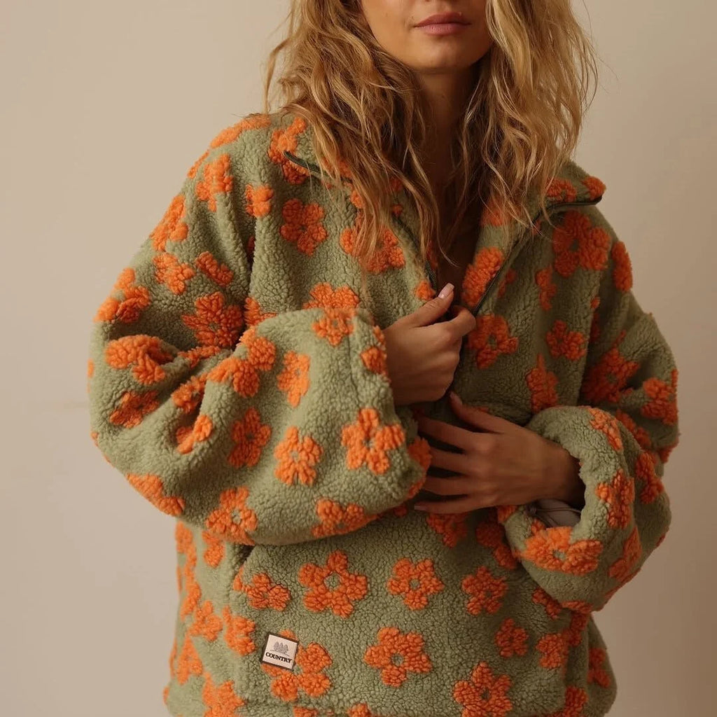 Floral Teddy Fleece Half-Zip Jacket, image 6
