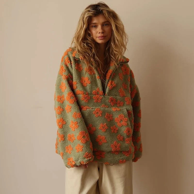 Floral Teddy Fleece Half-Zip Jacket, image 7