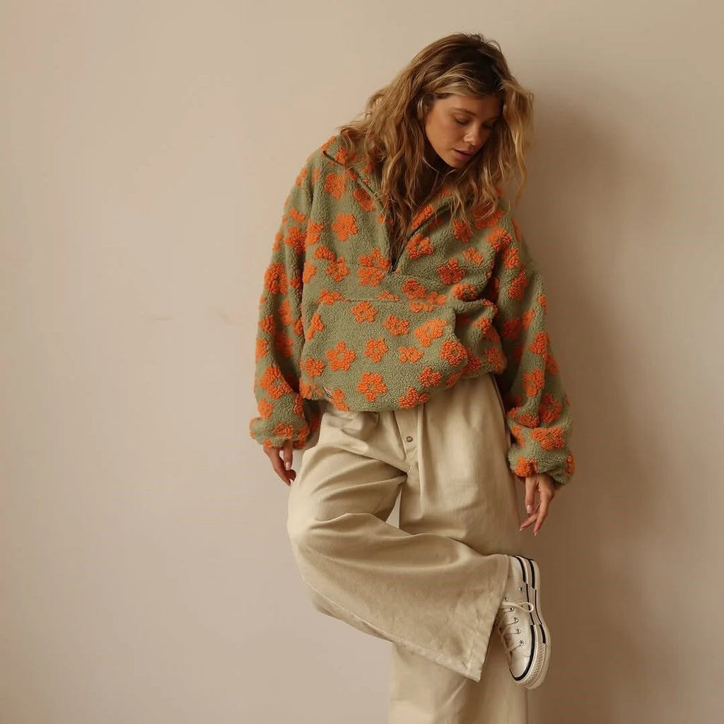 Floral Teddy Fleece Half-Zip Jacket, image 8