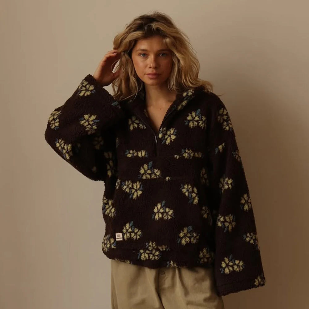 Floral Teddy Fleece Half-Zip Jacket, image 9