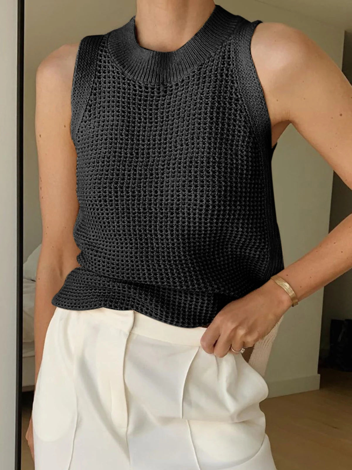 Knit Crew Neck Tank Top, image 4