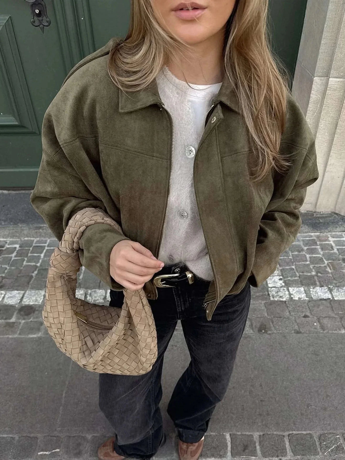 Faux Suede Bomber Jacket, image 3
