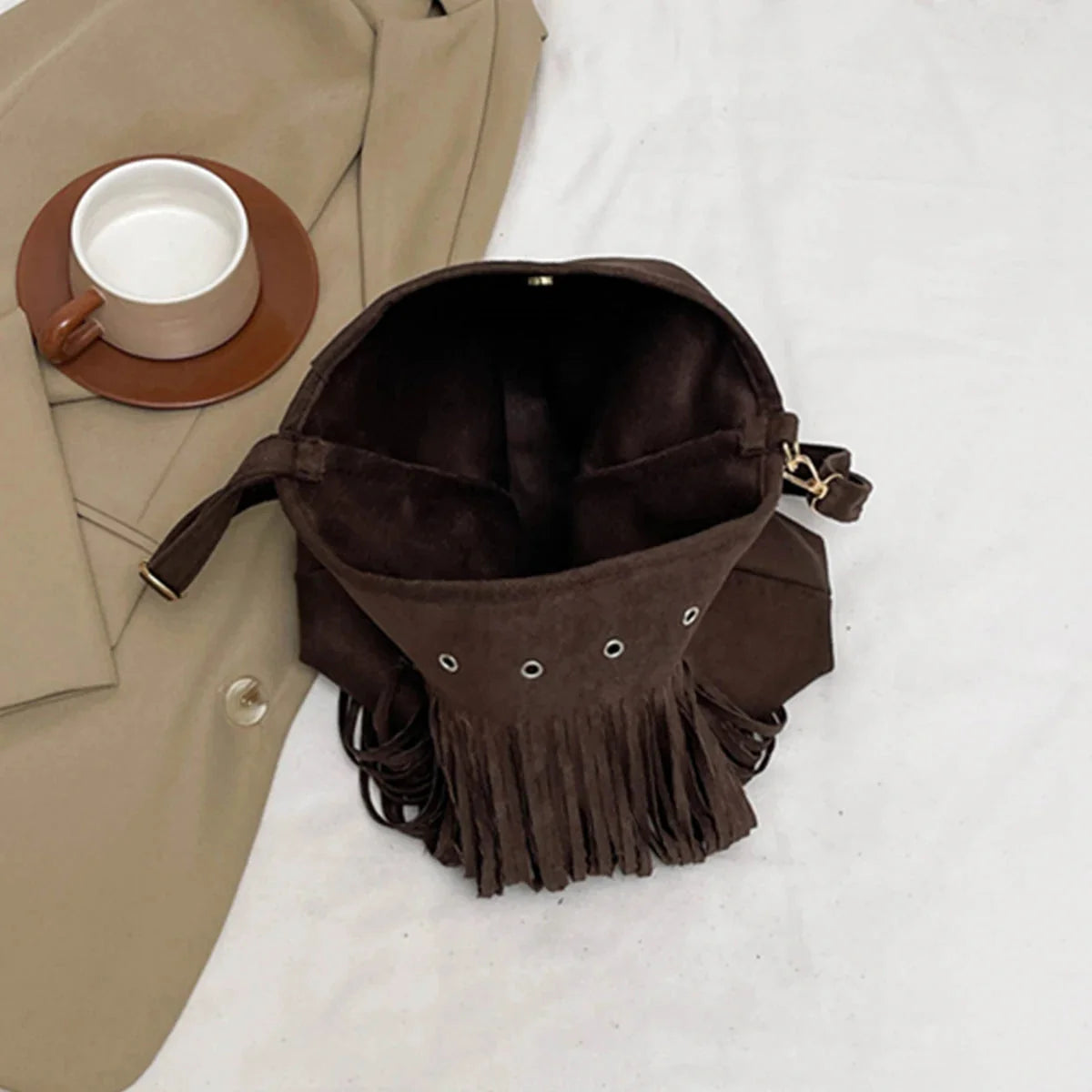 Faux Suede Fringe Shoulder Bag, image 2