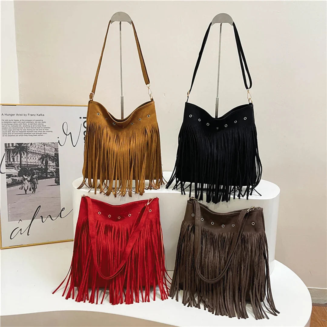 Faux Suede Fringe Shoulder Bag, image 9