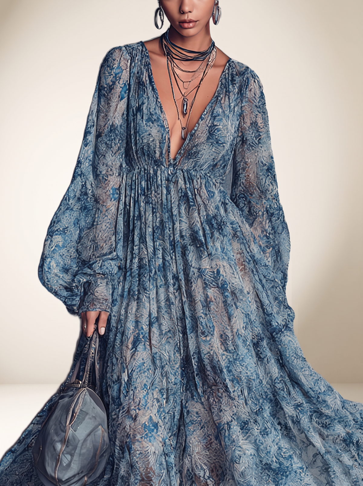 Long Sleeve Floral Maxi Dress, detail view