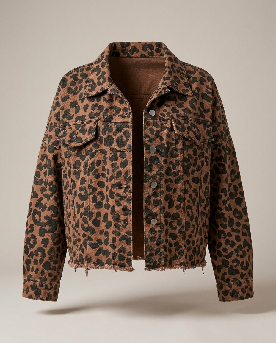 Cropped Leopard Print Denim Jacket, image 3