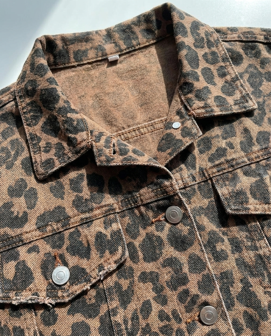 Cropped Leopard Print Denim Jacket, image 5