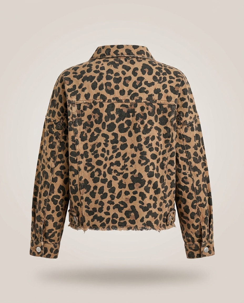 Cropped Leopard Print Denim Jacket, image 4