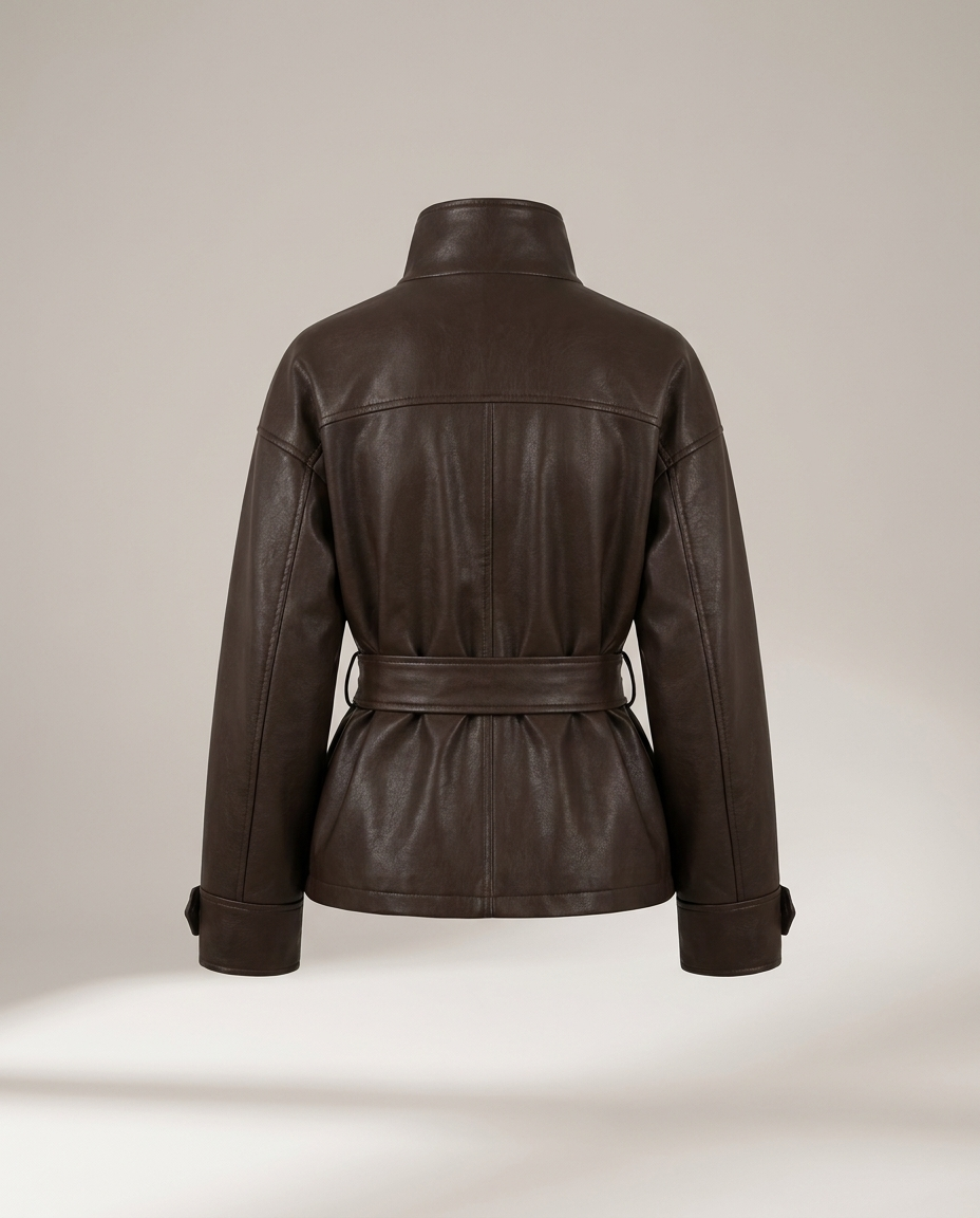 Belted Faux Leather Coat, image 5