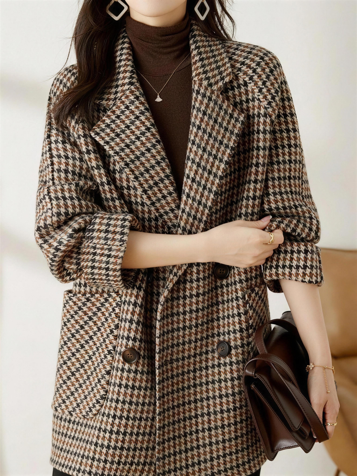 Oversized Houndstooth Blazer Coat