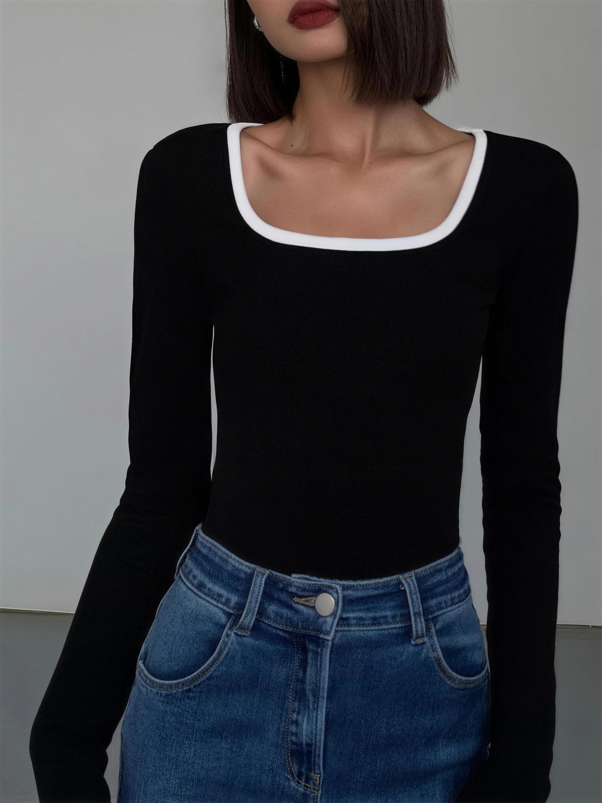 Square Neck Top with Contrast Trim