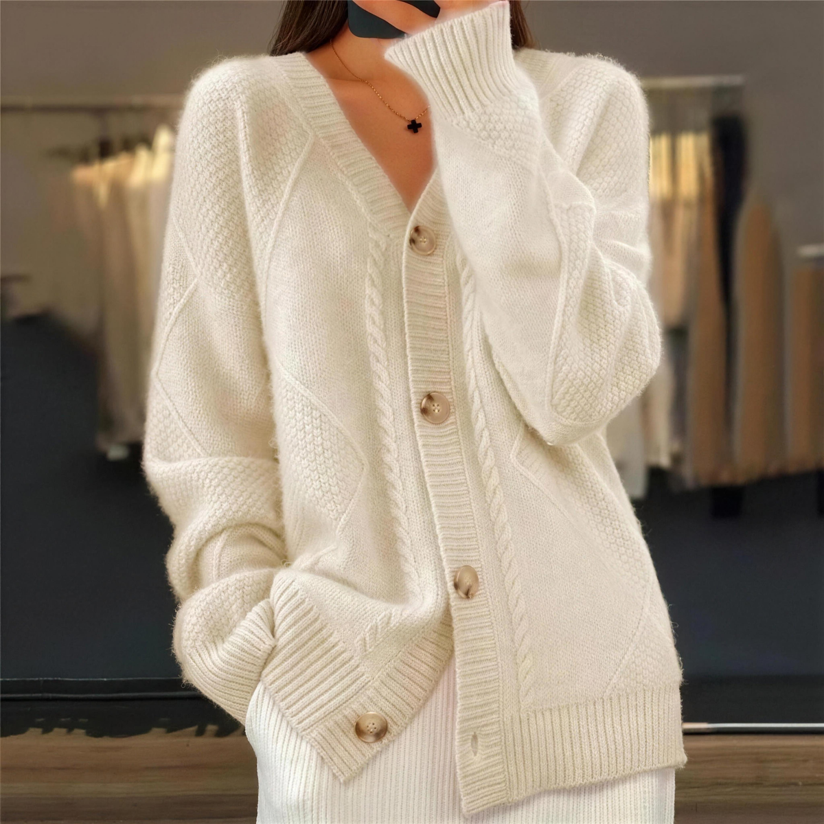 Cable-Knit Button Cardigan