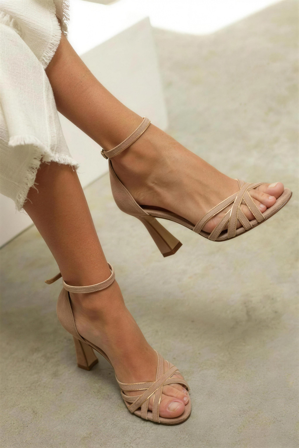 Strappy Nude Ankle-Strap Heels