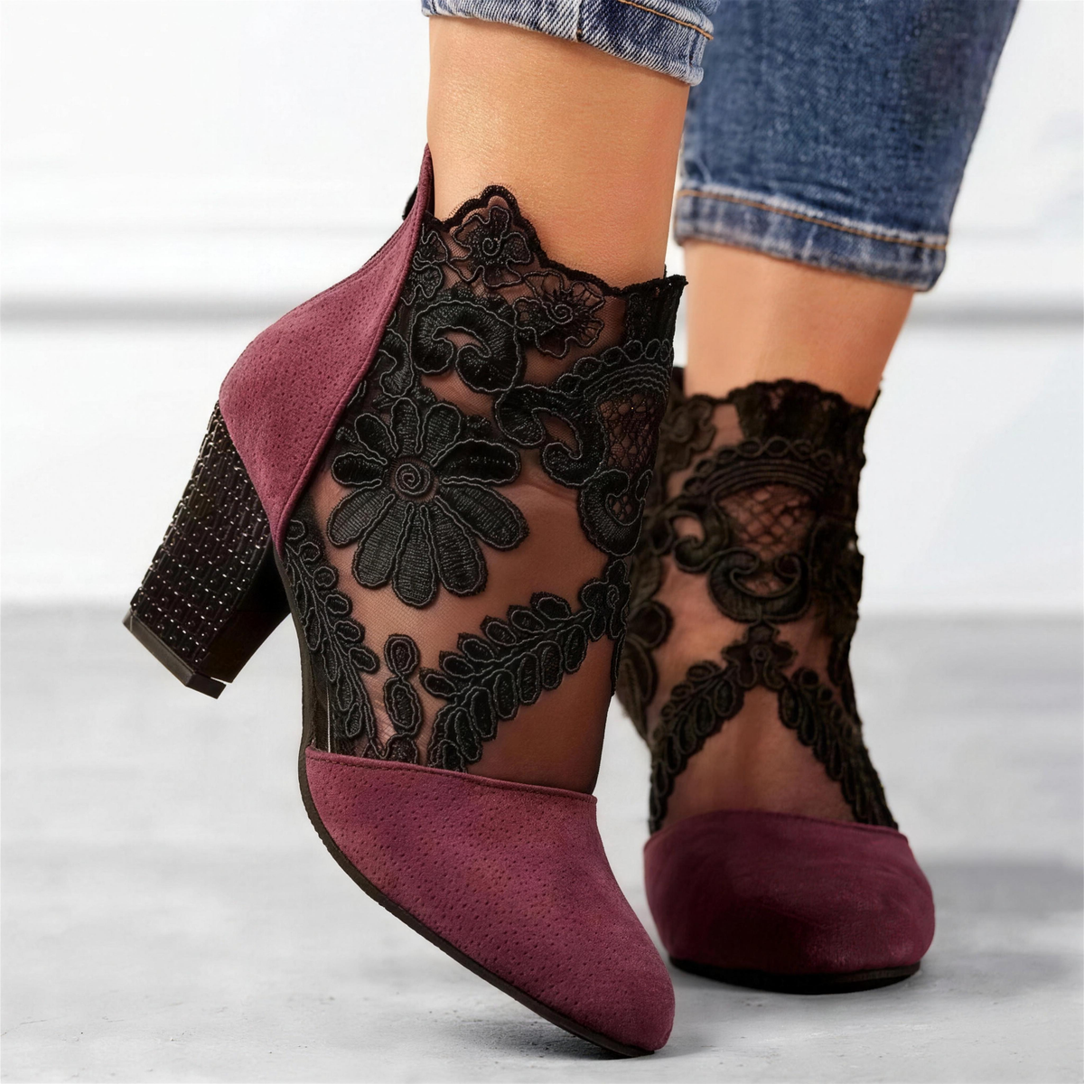 Floral Overlay Heeled Pumps