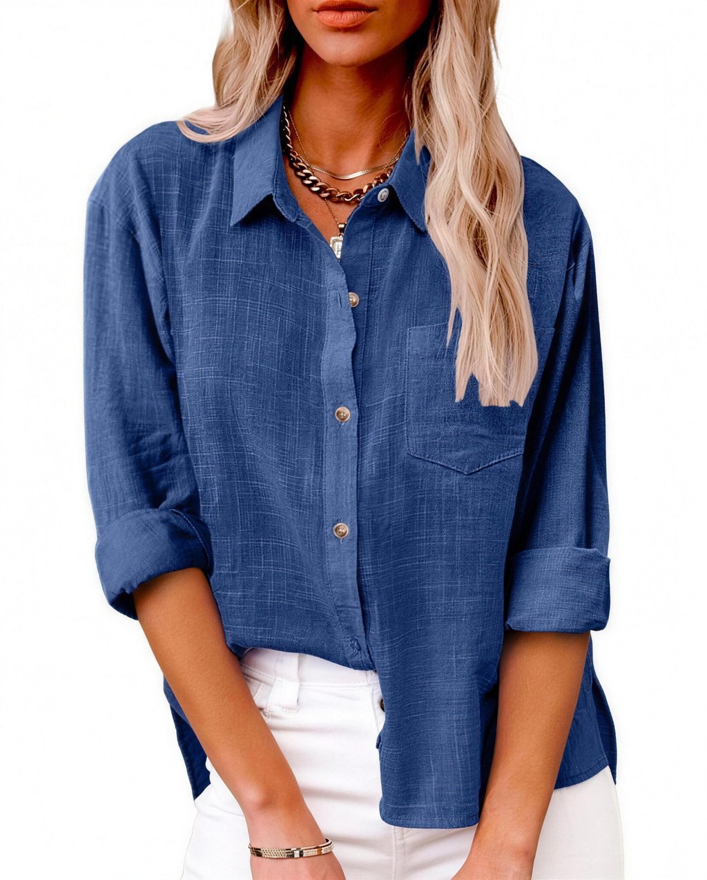 Linen Blend Shirt with Curved Hem