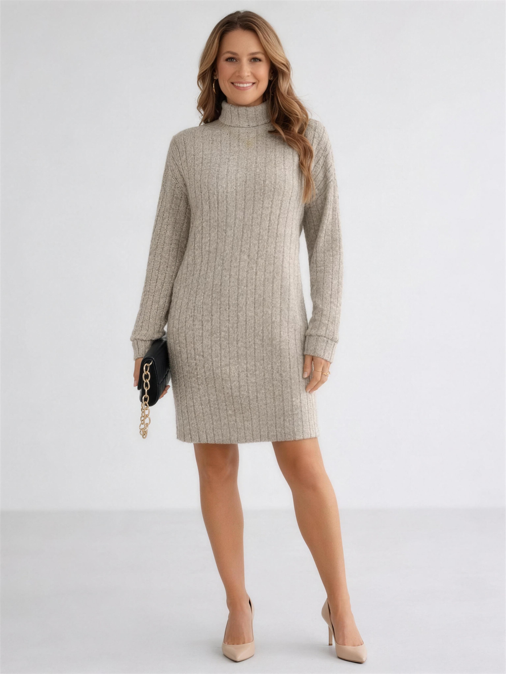 Ribbed Turtleneck Sweater Dress