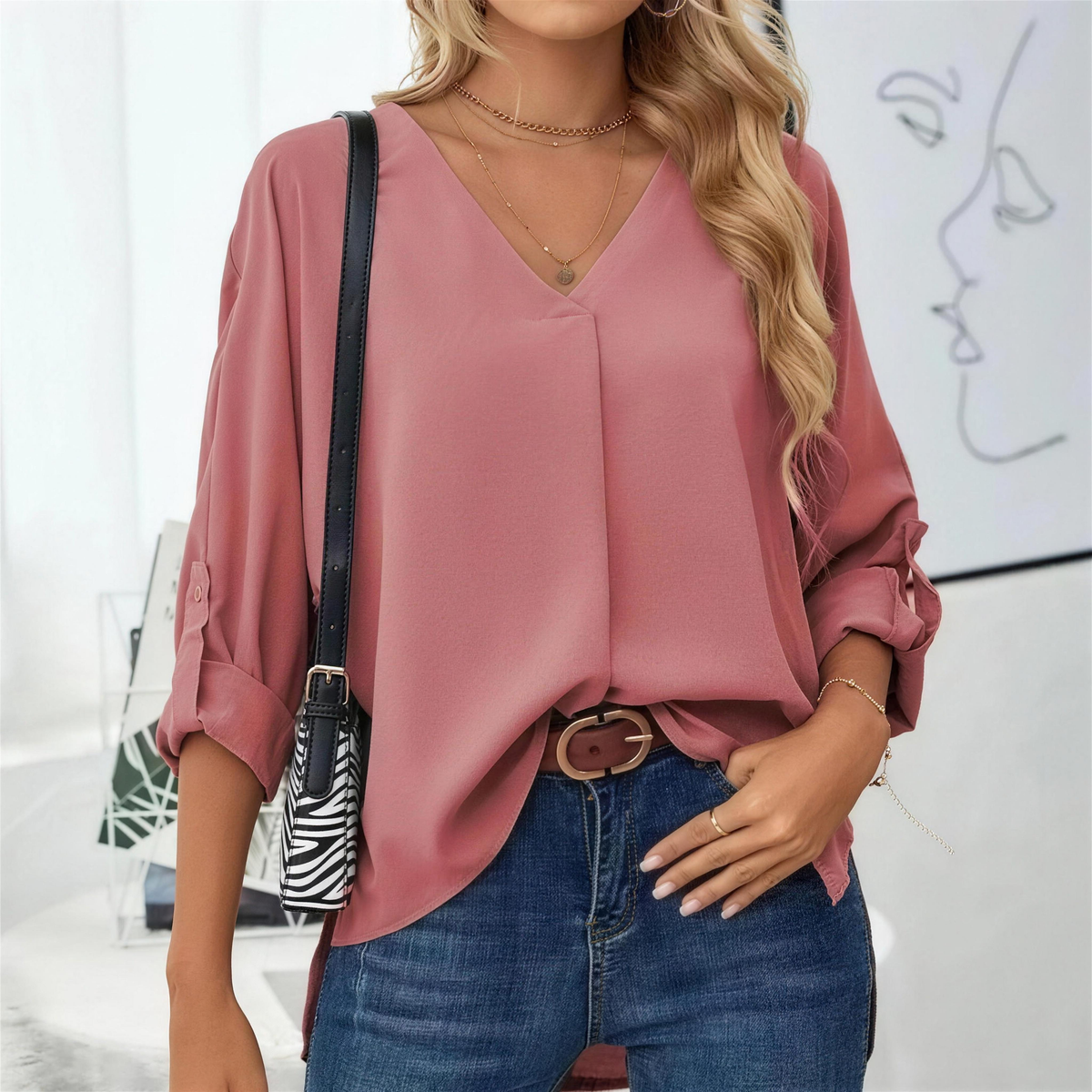 Chic Loose-Fit V-Neck Blouse