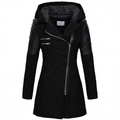 Fitted Hooded Coat with Quilted Shoulders