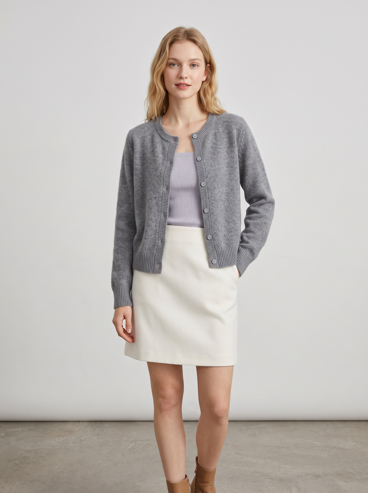 Soft knit button-front cardigan in grey