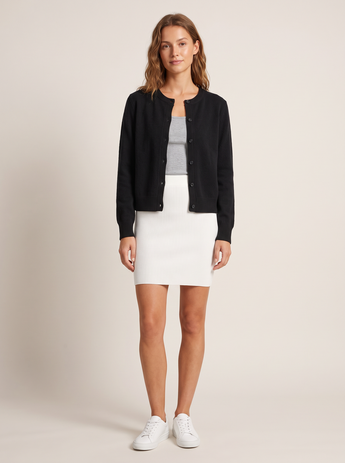 Soft knit button-front cardigan in black