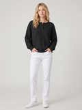 Waffle Knit Henley Sweatshirt with Drop Shoulders in Black