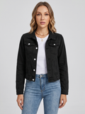Cropped Denim Jacket with Chest Pockets in Black