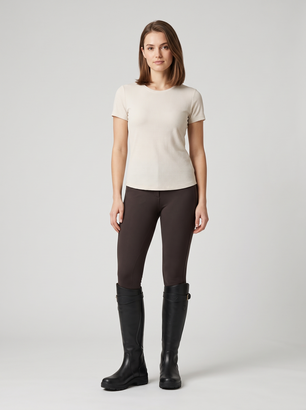 Waterproof Knee-High Boots with Buckle Strap in Black
