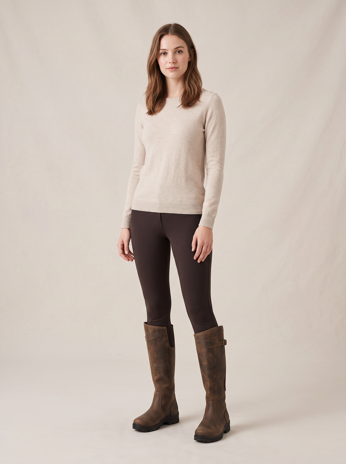 Waterproof Knee-High Boots with Buckle Strap in Brown