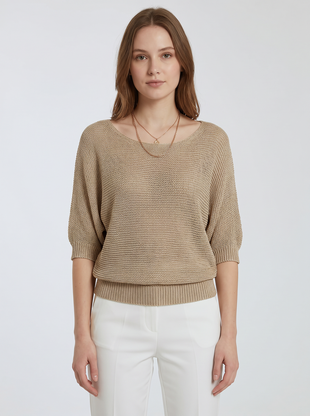 Relaxed Knit Jumper with Wide Sleeves in Khaki
