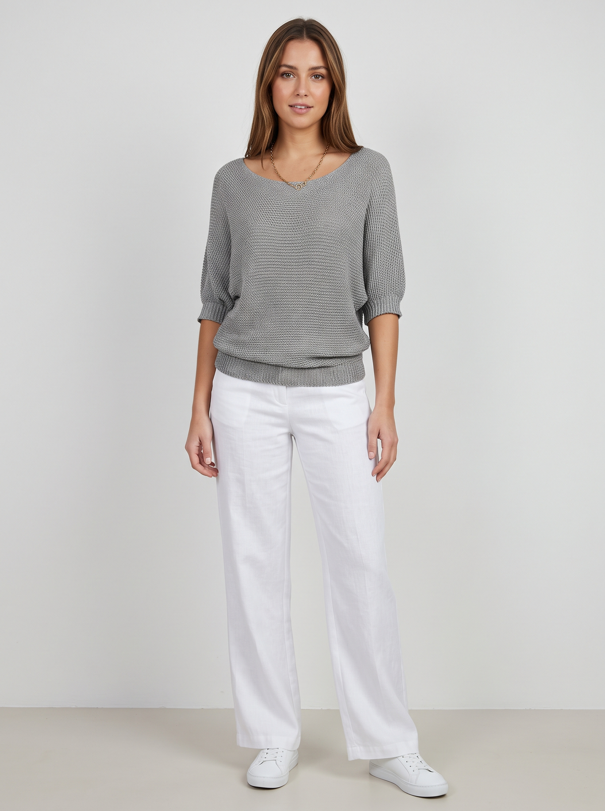Relaxed Knit Jumper with Wide Sleeves in Grey