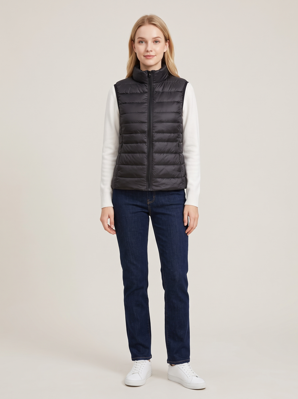 Lightweight Padded Gilet with Stand Collar in Black