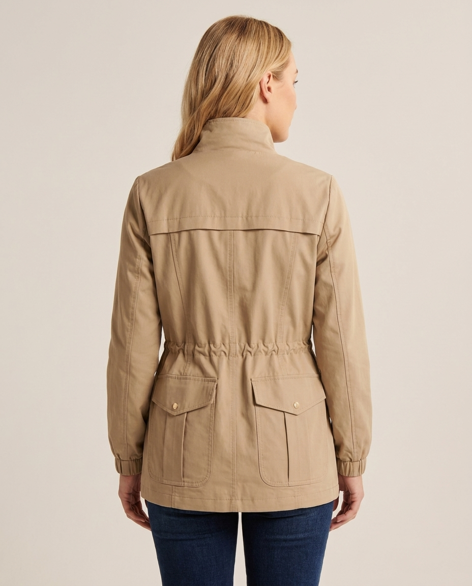Drawstring Waist Utility Jacket with Flap Pockets - back view