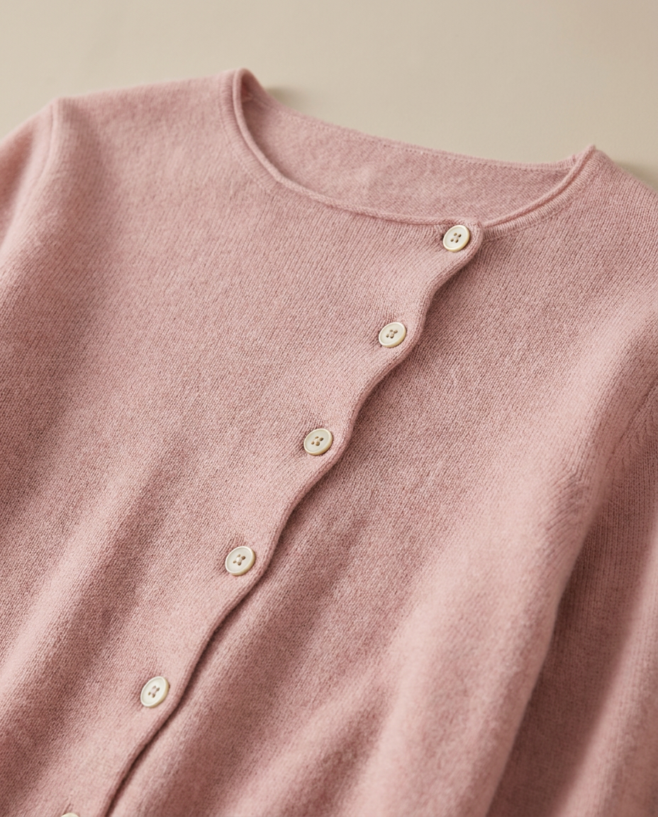 Asymmetric Button Cardigan with Scoop Neckline - close-up of the fabric and detail