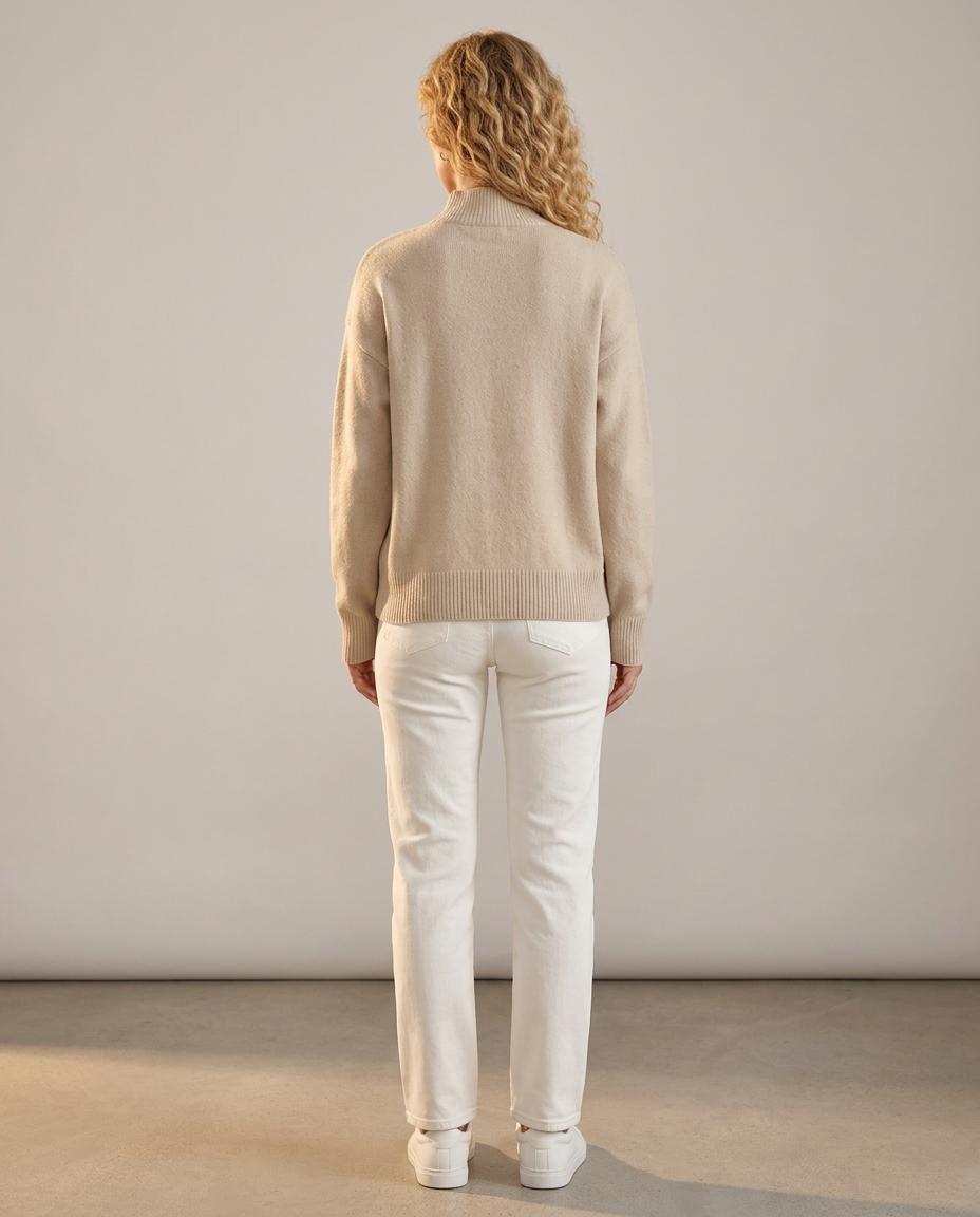 Relaxed Mock Neck Jumper with Ribbed Cuffs - back view