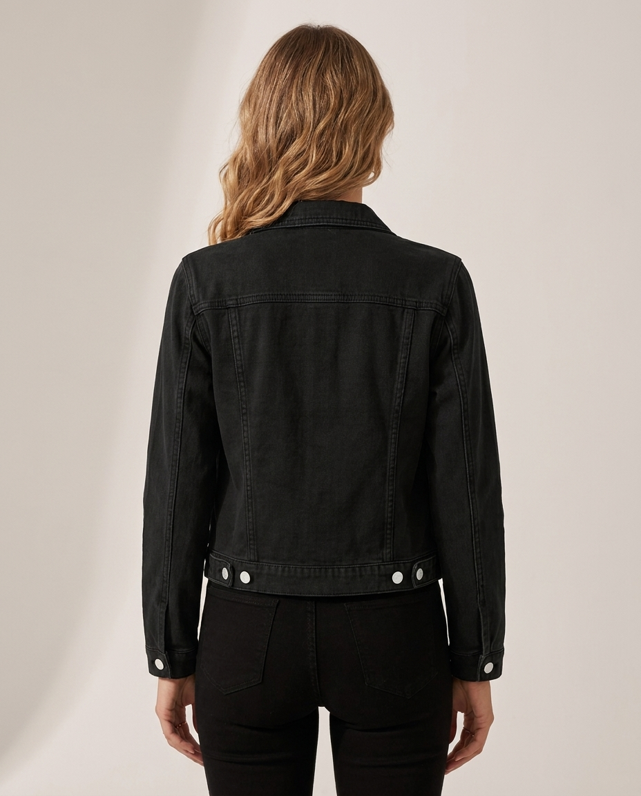 Cropped Denim Jacket with Chest Pockets - back view