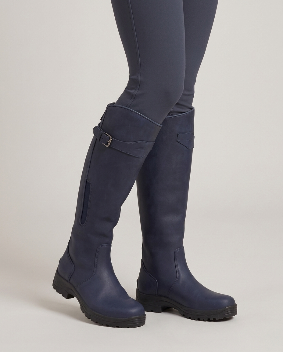 Waterproof Knee-High Boots with Buckle Strap - angled view