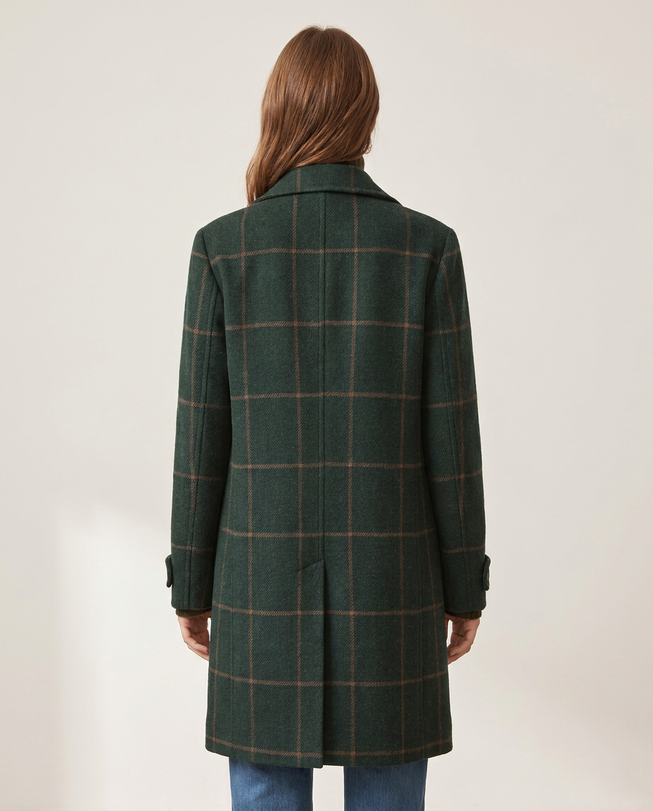Windowpane Check Coat with Wide Collar - back view