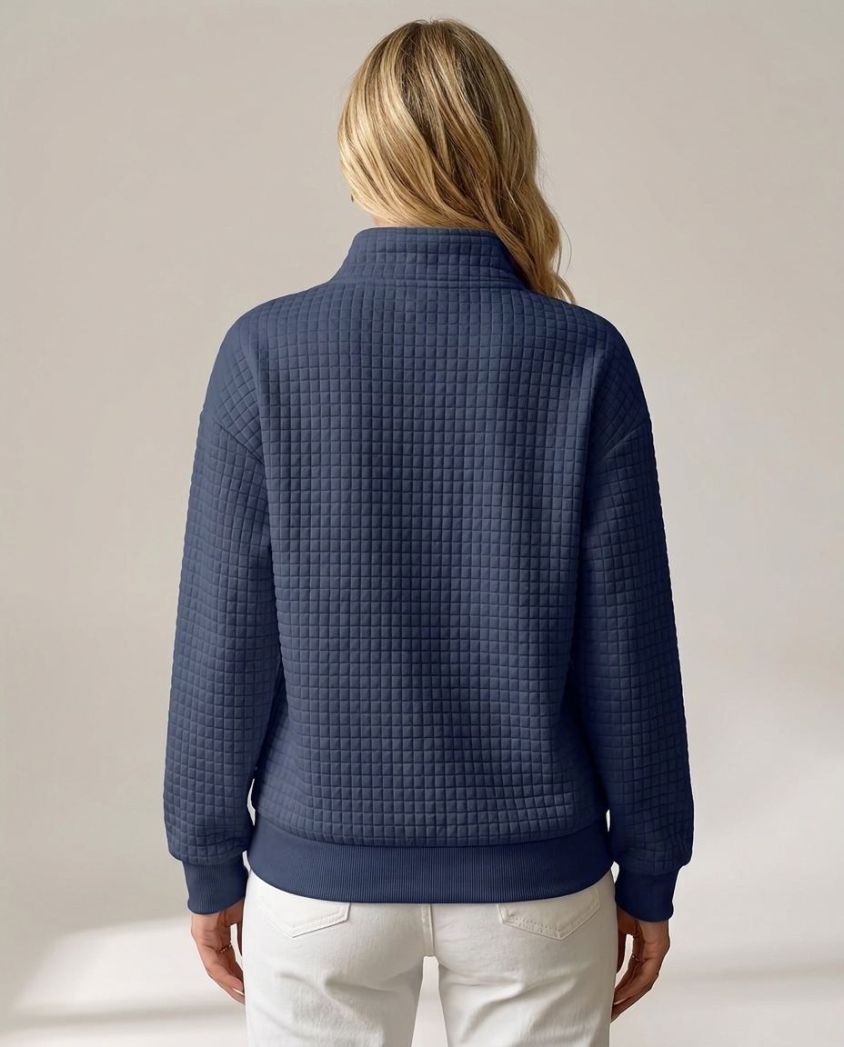 Quilted Texture Half-Zip Sweatshirt with Collar - back view